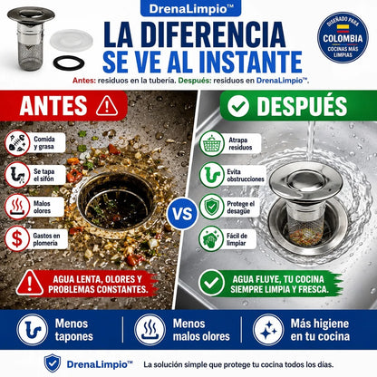 DrenaLimpio™ – Kit de 2 Tapones Filtro en Acero Inoxidable para Cocina y Baño 🔥