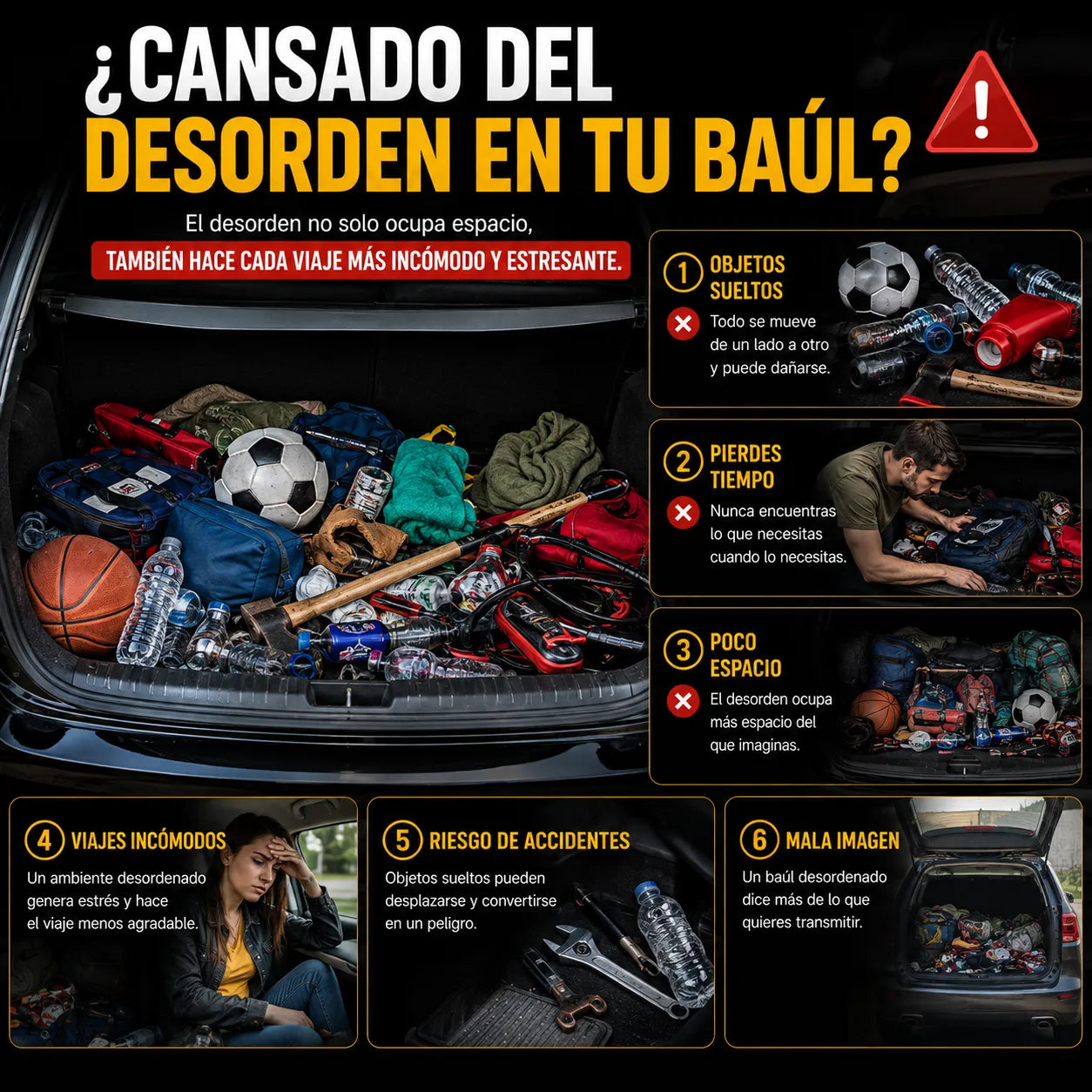 Organizador de Baúl para todo tipo de Carro  – Ahorra Espacio y Mantén Todo en Orden