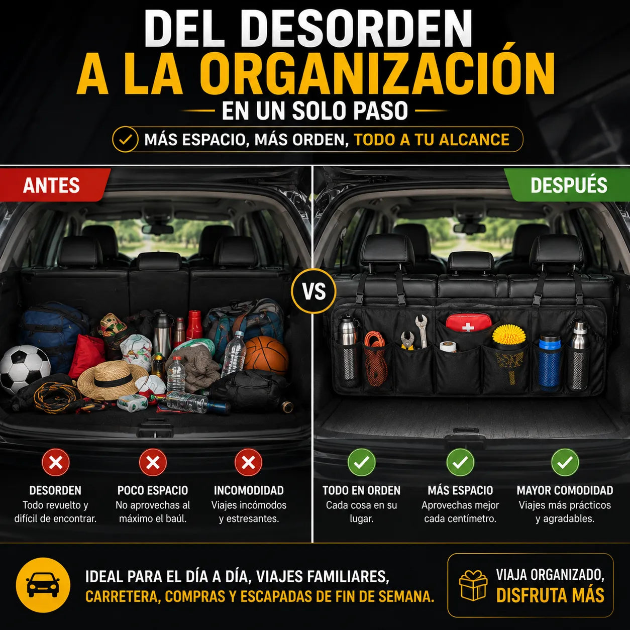 Organizador de Baúl para todo tipo de Carro  – Ahorra Espacio y Mantén Todo en Orden