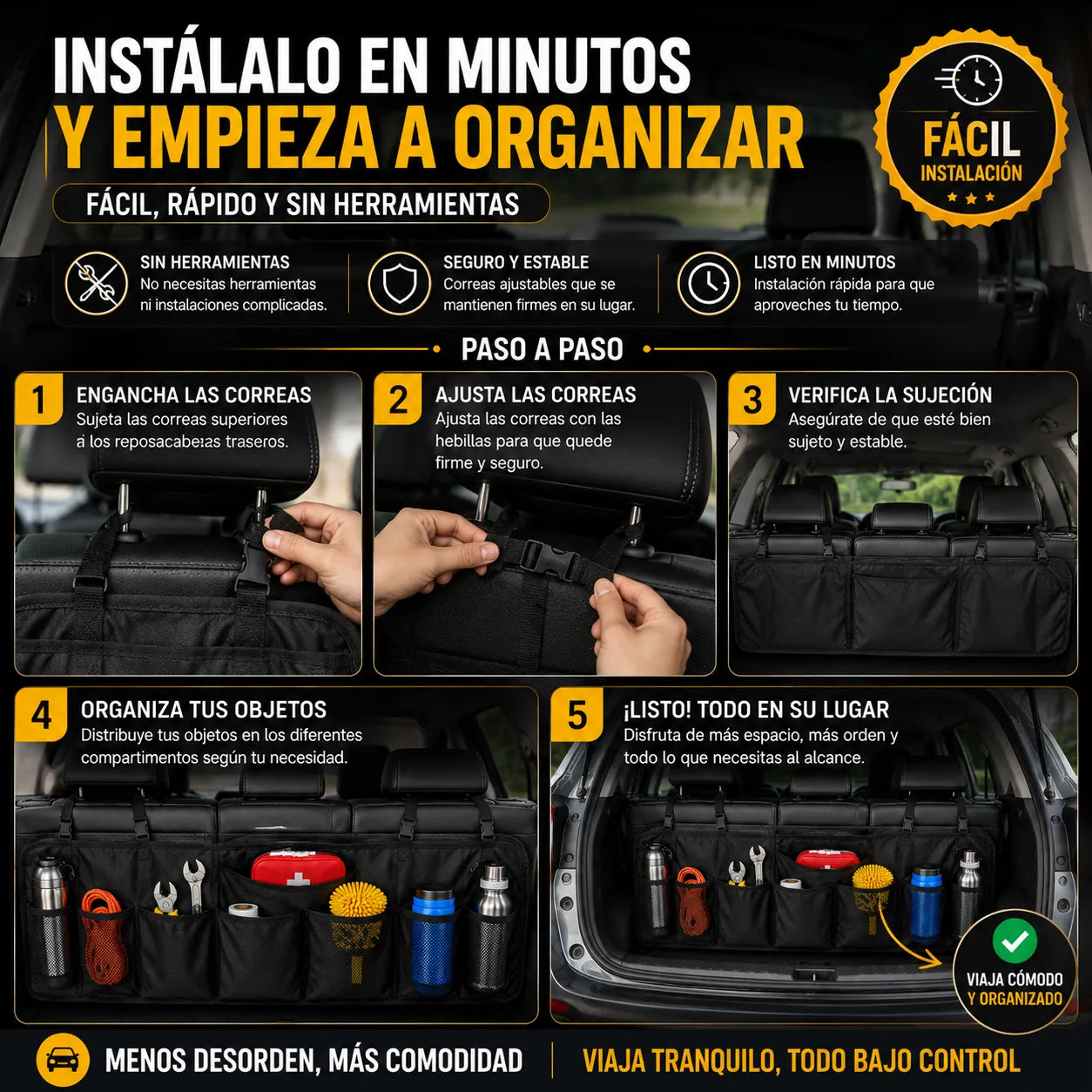 Organizador de Baúl para todo tipo de Carro  – Ahorra Espacio y Mantén Todo en Orden
