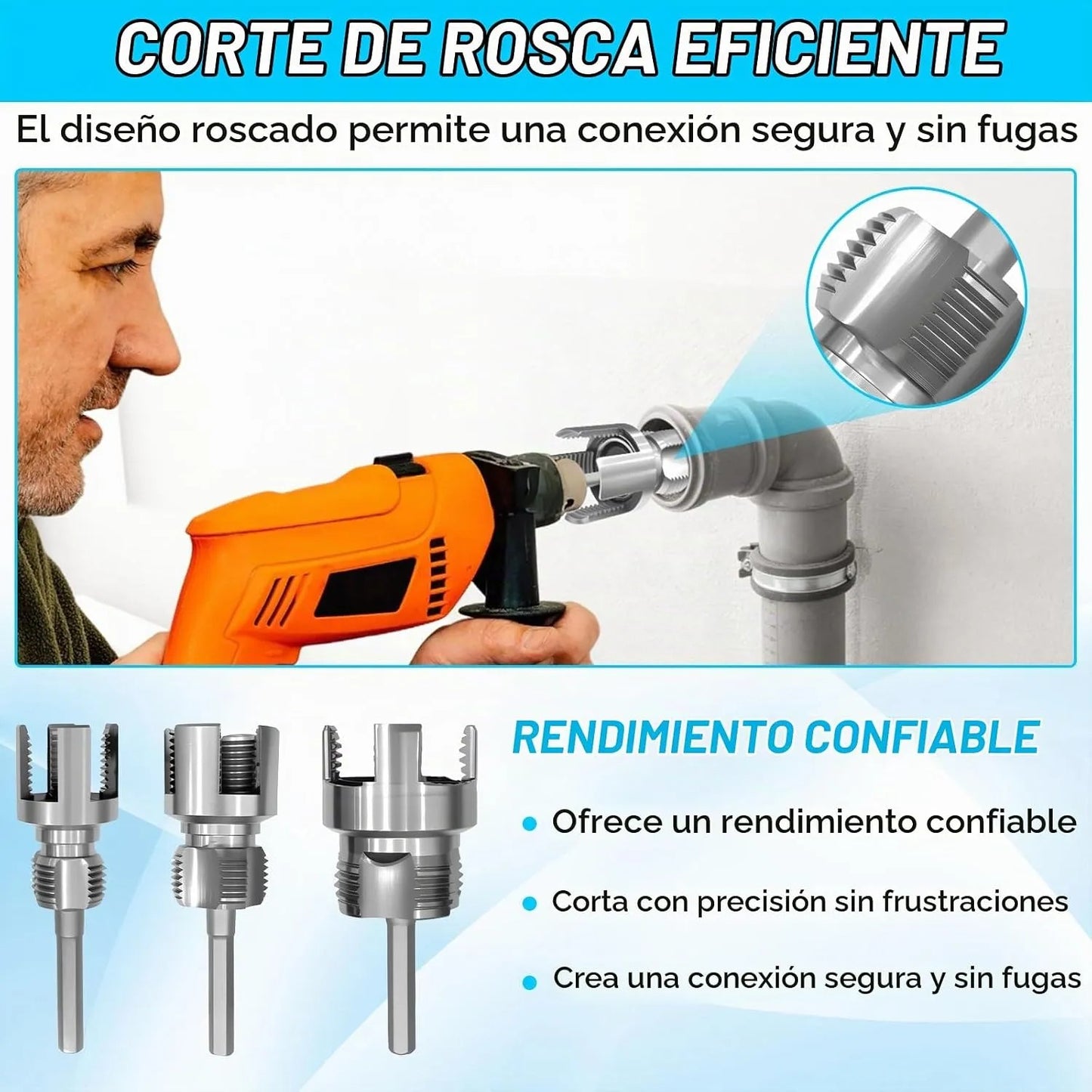 RoscaPro™ – KIT de Herramientas para Crear Roscas Internas y Externas en Tuberías  1/2"  3/4"...
