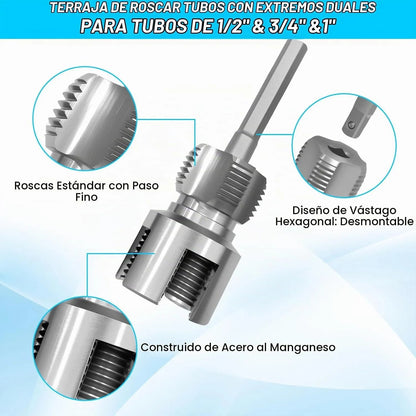 RoscaPro™ – KIT de Herramientas para Crear Roscas Internas y Externas en Tuberías  1/2"  3/4"...