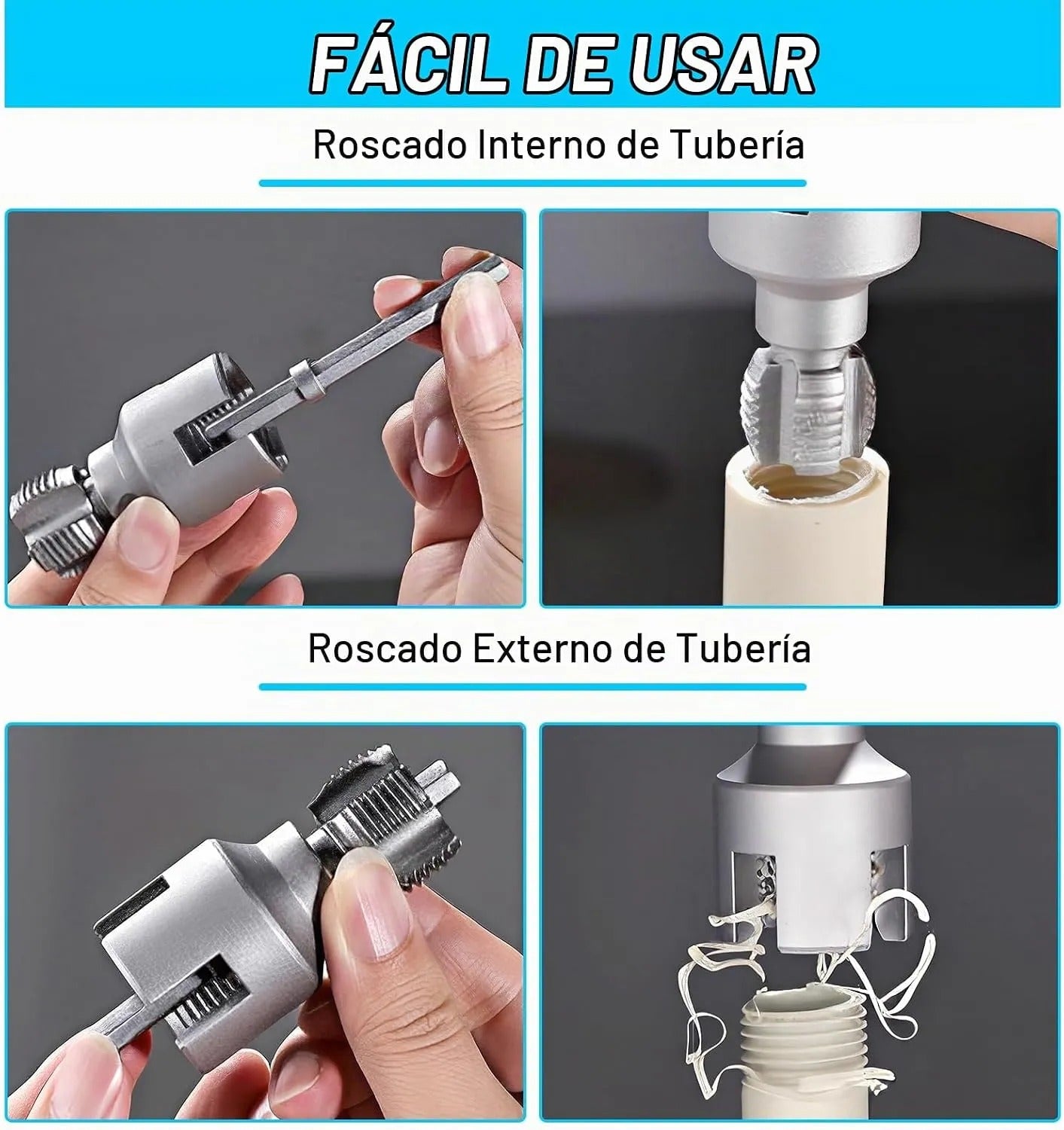 RoscaPro™ – KIT de Herramientas para Crear Roscas Internas y Externas en Tuberías  1/2"  3/4"...