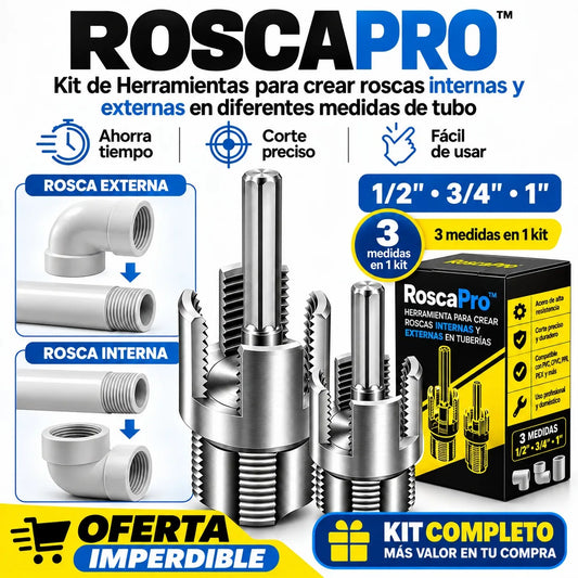 RoscaPro™ – KIT de Herramientas para Crear Roscas Internas y Externas en Tuberías  1/2"  3/4"...