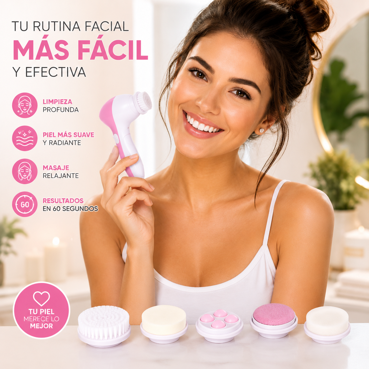 Masajeador Facial De Pilas 5 En 1 : Limpieza facial profunda para una piel más radiante