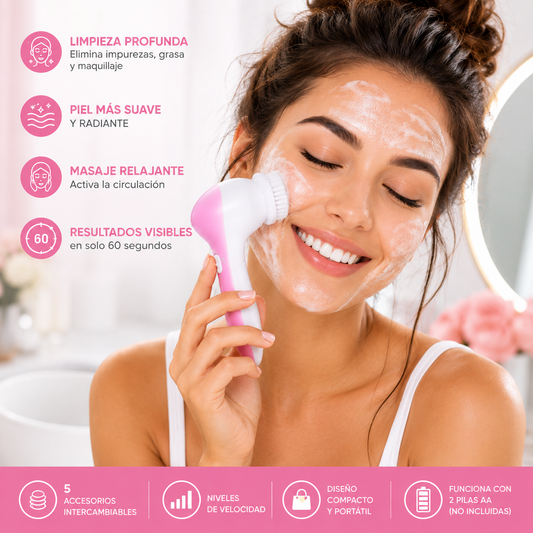 Masajeador Facial De Pilas 5 En 1 : Limpieza facial profunda para una piel más radiante
